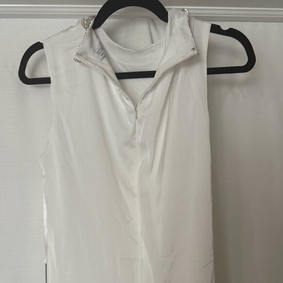 White Rhinestone Neckline Draped Mini Dress Womens Gown Mac Duggal - Picture 12 of 13